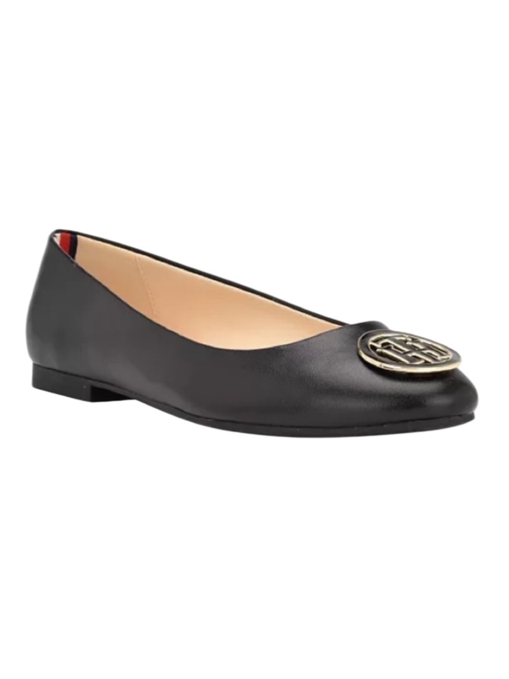 Tommy Hilfiger Women's Ganimay Classic Ballet Flat with Gold Logo, Black, Size 9